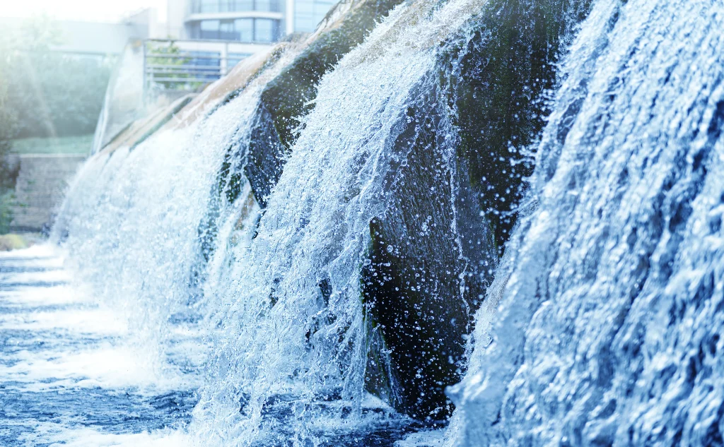 Water flowing through a commercial water treatment system