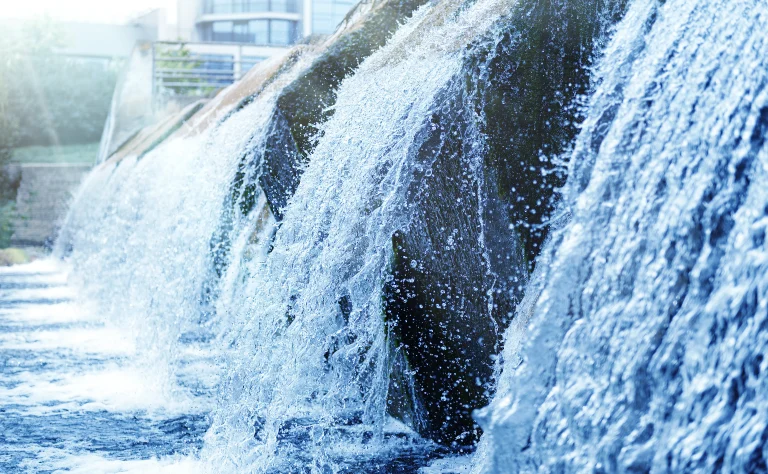 Water flowing through a commercial water treatment system
